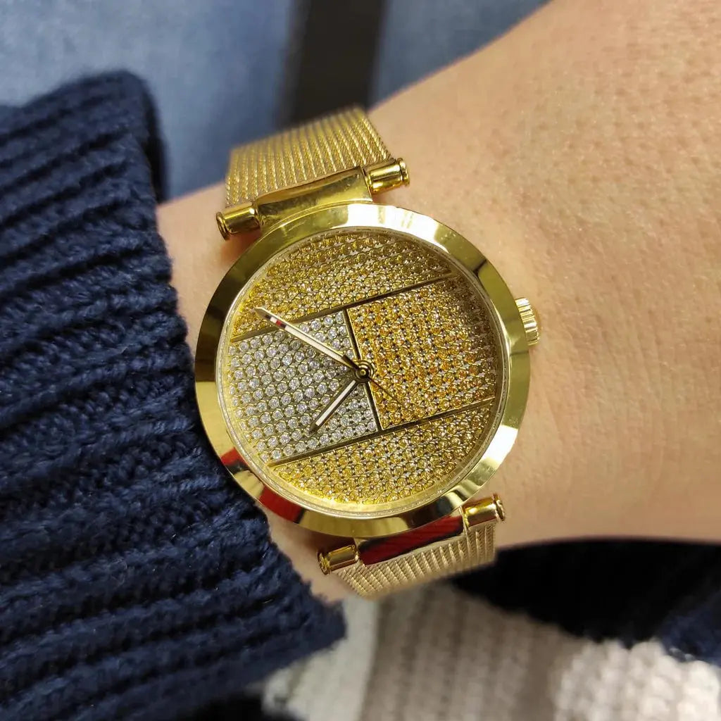 Tommy Hilfiger 1781867 Lynn Quartz Gold Dial Gold Mesh Bracelet Watch For Women Tommy Hilfiger