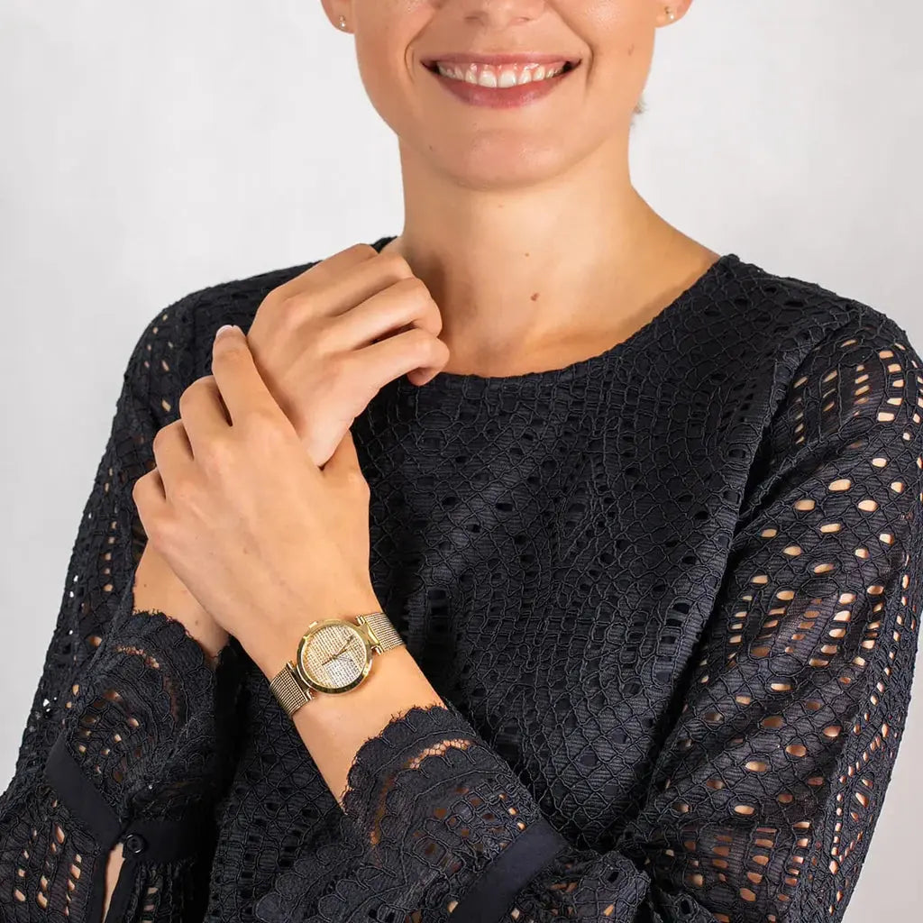 Tommy Hilfiger 1781867 Lynn Quartz Gold Dial Gold Mesh Bracelet Watch For Women Tommy Hilfiger