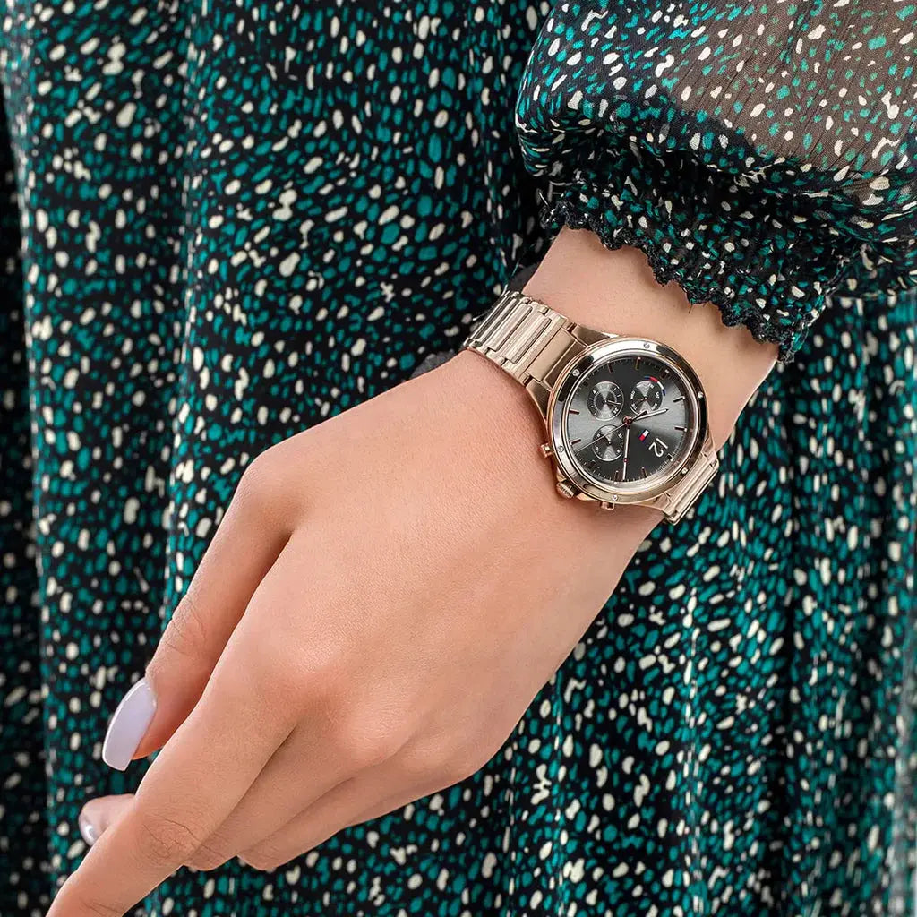 Tommy Hilfiger 1782277 Eve Chronograph Quartz Grey Dial Rose Gold Steel Strap Watch For Women Tommy Hilfiger