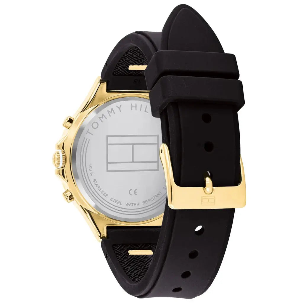 Tommy Hilfiger 1782282 Eve Chronograph Quartz Black Dial Black Silicone Strap Watch For Women Tommy Hilfiger