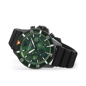 Emporio Armani AR11463 Diver Chronograph Quartz Green Dial Black Silicon Strap Watch For Men Emporio Armani