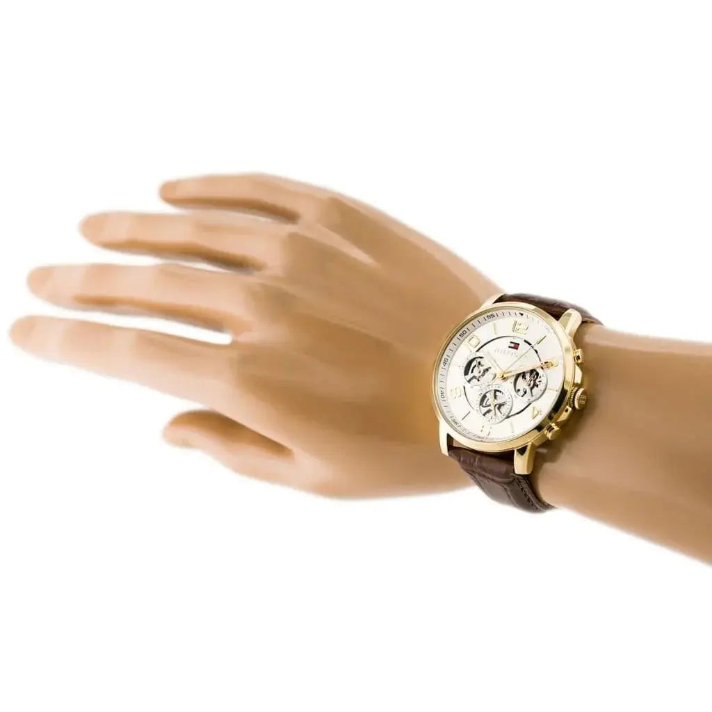 Tommy Hilfiger 1791291  Keagan Quartz Silver Dial Brown Leather Strap Watch for Men Tommy Hilfiger