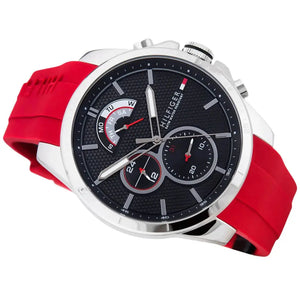 Tommy Hilfiger 1791351 Decker Quartz Black Dial Red Rubber Strap Watch for Men Tommy Hilfiger