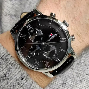 Tommy Hilfiger 1791401 Kane Quartz Black Dial Black Leather Strap Watch for Men Tommy Hilfiger
