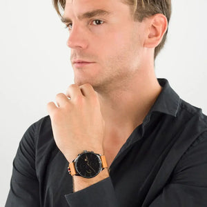 Tommy Hilfiger 1791486 James Quartz Black Dial Brown Leather Strap Watch For Men Tommy Hilfiger