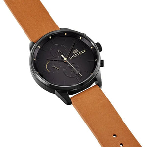 Tommy Hilfiger 1791486 James Quartz Black Dial Brown Leather Strap Watch For Men Tommy Hilfiger