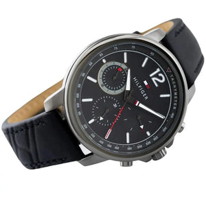 Tommy Hilfiger 1791533 London Chronograph Grey Dial Black Leather Strap Watch for Men Tommy Hilfiger