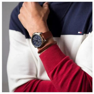 Tommy Hilfiger 1791642 Spencer Blue Dial Brown Leather Strap Watch for Men Tommy Hilfiger