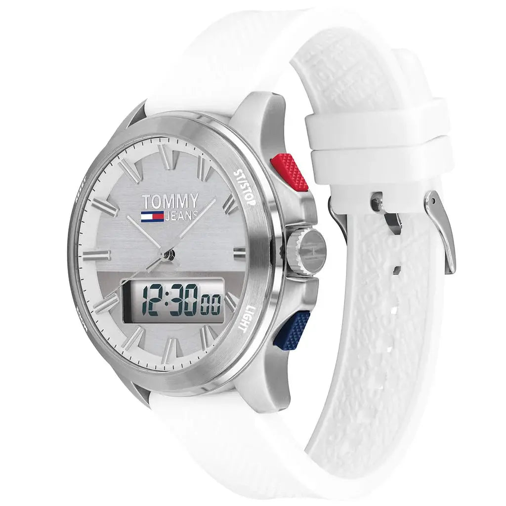 Tommy Hilfiger 1791764 Digital Silver Dial White Silicone Strap Watch For Men Tommy Hilfiger