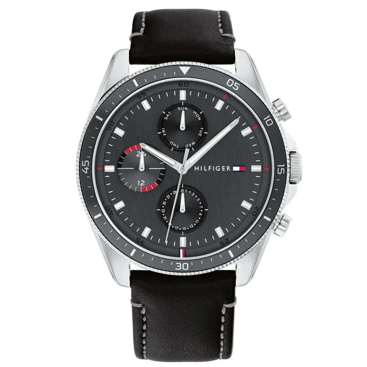 Tommy Hilfiger 1791838 Parker Chronograph Quartz Grey Dial Black Leather Strap Watch For Men Tommy Hilfiger