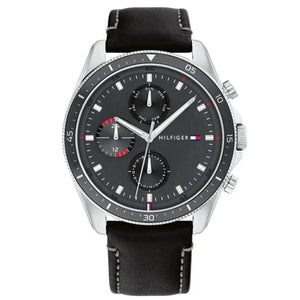 Tommy Hilfiger 1791838 Parker Chronograph Quartz Grey Dial Black Leather Strap Watch For Men Tommy Hilfiger