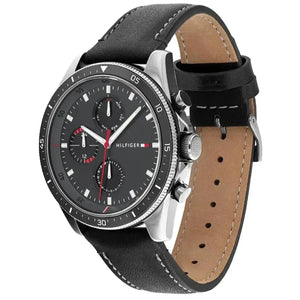 Tommy Hilfiger 1791838 Parker Chronograph Quartz Grey Dial Black Leather Strap Watch For Men Tommy Hilfiger