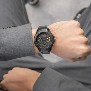 Tommy Hilfiger 1791858 Aiden Chronograph Black Dial Black Steel Strap Watch For Men Tommy Hilfiger