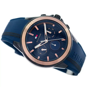 Tommy Hilfiger 1791860 Aiden Chronograph Blue Dial Blue Silicone Strap Watch For Men Tommy Hilfiger