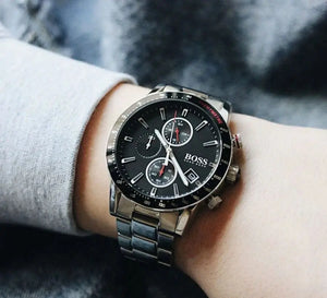 Hugo Boss 1513509 Rafale Chronograph Black Dial Silver Steel Strap Watch for Men Hugo Boss