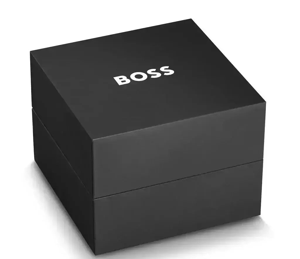 Hugo Boss 1514068 Steer Analog Black Dial Black Steel Strap Watch For Men Hugo Boss