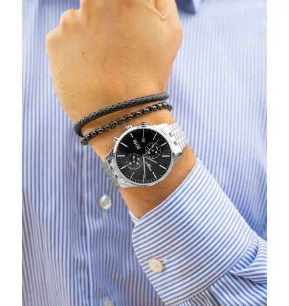 Hugo Boss 1513869 Associate Black Dial Silver Steel Strap Watch for Men Hugo Boss