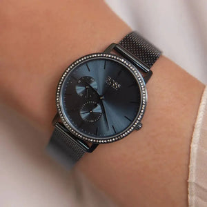 Hugo Boss 1502521 Infinity Black Dial Black Mesh Bracelet Watch for Women Hugo Boss