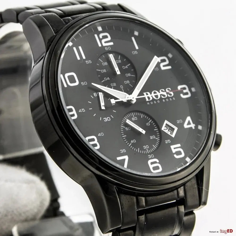 Hugo Boss 1513180 Chronograph Black Dial Black Steel Strap Watch for Men Hugo Boss