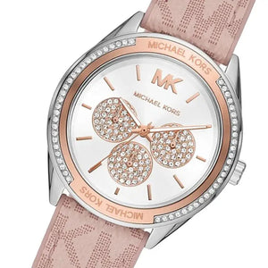 Michael Kors MK7206 Multifunction Silver Dial Pink Leather Strap Watch For Women Michael Kros