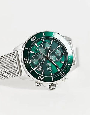 Hugo Boss 1513905 Admiral Green Dial Silver Mesh Bracelet Watch for Men Hugo Boss