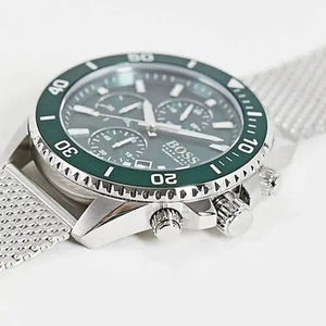 Hugo Boss 1513905 Admiral Green Dial Silver Mesh Bracelet Watch for Men Hugo Boss