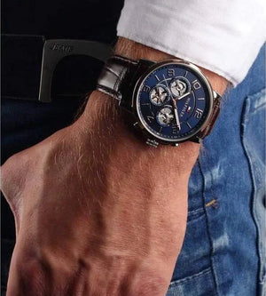 Tommy Hilfiger 1791290 Keagan Chronograph Blue Dial Brown Leather Strap Watch for Men Tommy Hilfiger