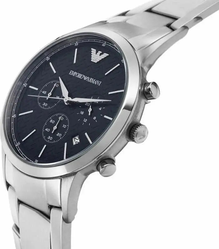 Emporio Armani AR2486 Renato Chronograph Blue Dial Silver Steel Strap Watch For Men Emporio Armani