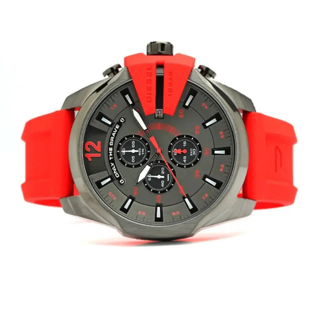 Diesel  DZ4427 Mega Chief Chronograph Black Dial Red Silicone Strap Watch For Men Diesel