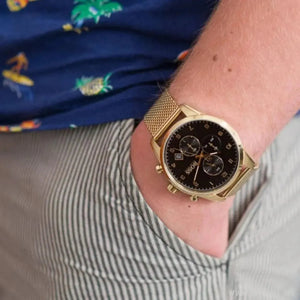 Hugo Boss 1513838 Skymaster Black Dial Gold Mesh Bracelet Watch for Men Hugo Boss