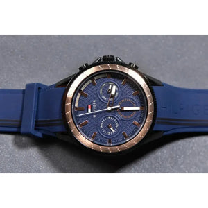 Tommy Hilfiger 1791860 Aiden Chronograph Blue Dial Blue Silicone Strap Watch For Men Tommy Hilfiger