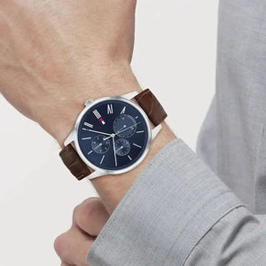 Tommy Hilfiger 1710393 Evan Chronograph Blue Dial Brown Leather Strap Watch for Men Tommy Hilfiger