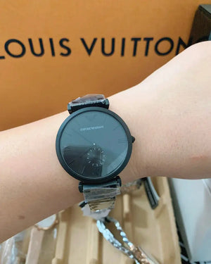 Emporio Armani AR11299 Gianni T Bar Analog Black Dial Black Steel Strap Watch For Men Emporio Armani