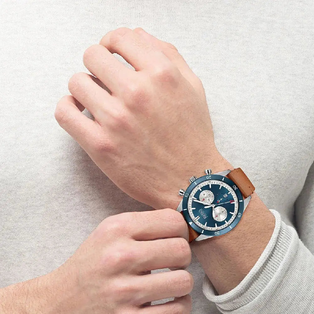 Hugo Boss 1513860 Santiago Blue Dial Brown Leather Strap Watch for Men Hugo Boss