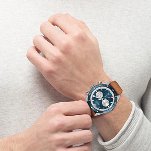 Hugo Boss 1513860 Santiago Blue Dial Brown Leather Strap Watch for Men Hugo Boss