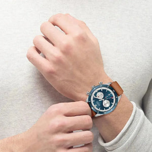 Hugo Boss 1513860 Santiago Blue Dial Brown Leather Strap Watch for Men Hugo Boss