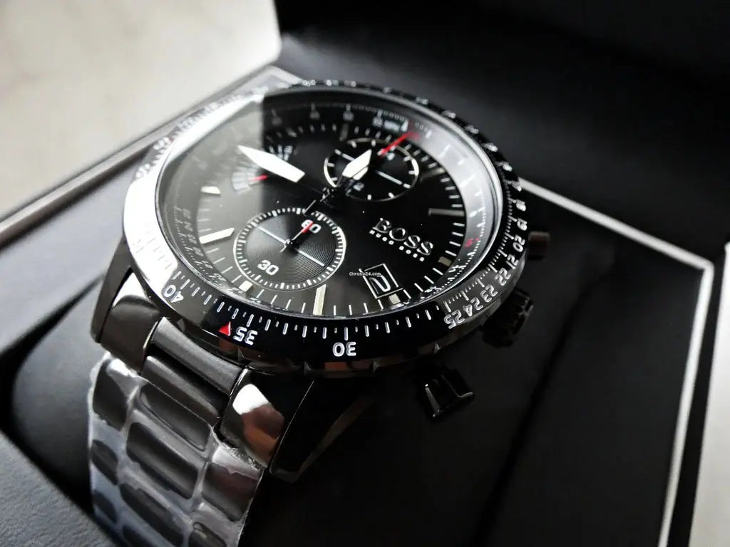 Hugo Boss 1513854 Pilot Edition Chronograph Black Dial Black Steel Strap Watch for Men Hugo Boss