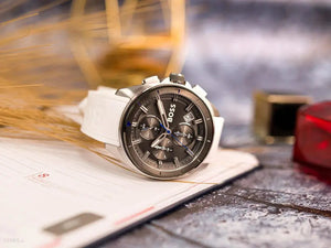 Hugo Boss 1513948 Volane Grey Dial White SIlicone Strap Watch for Men Hugo Boss