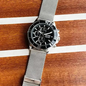 Hugo Boss 1513904 Admiral Black Dial Silver Mesh Bracelet Watch for Men Hugo Boss