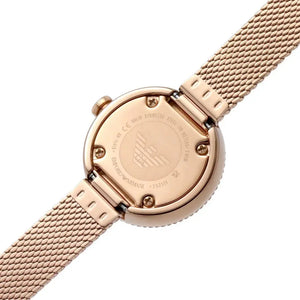Emporio Armani AR1956 Gianni T Bar Silver Dial Rose Gold Mesh Bracelet Watch For Women Emporio Armani