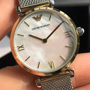 Emporio Armani AR2068 Gianni T-Bar Mother of Pearl Dial Silver Mesh Bracelet Watch For Women Emporio Armani