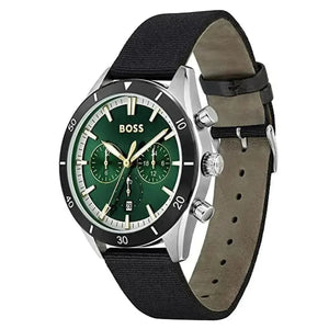 Hugo Boss 1513936 Santiago Green Dial Black Nylon Strap Watch for Men Hugo Boss