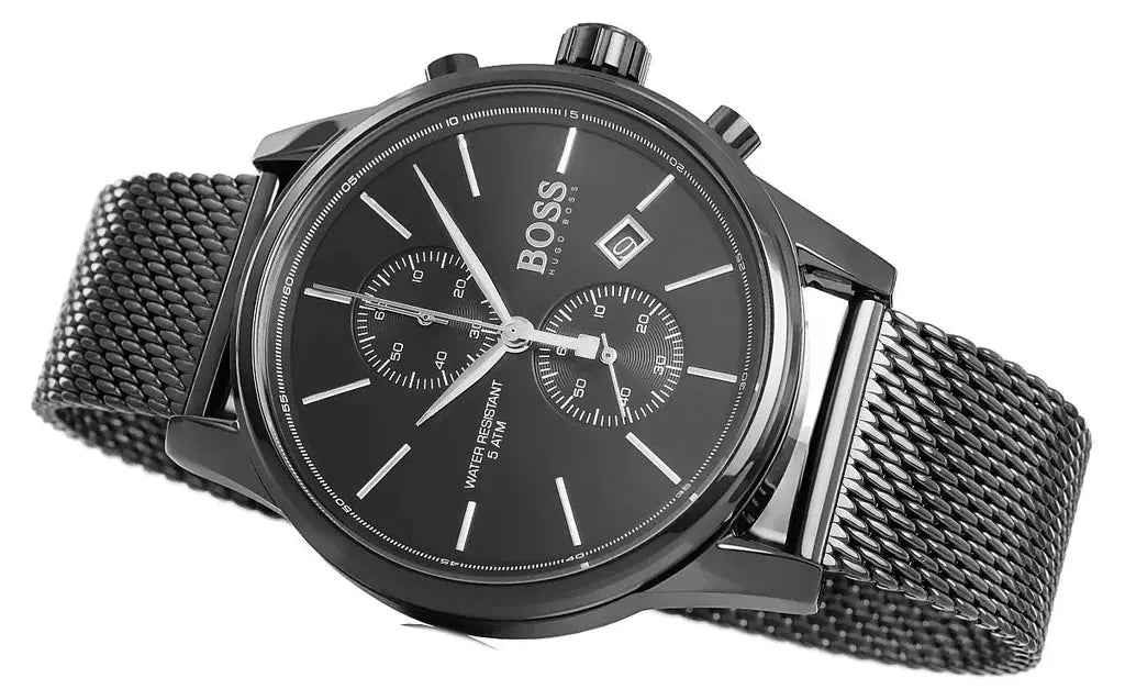 Hugo Boss 1513769 Associate Black Dial Black Mesh Bracelet Watch for Men Hugo Boss