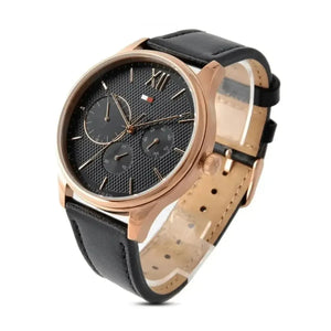 Tommy Hilfiger 1791419 Damon Quartz Black Dial Black Leather Strap Watch for Men Tommy Hilfiger