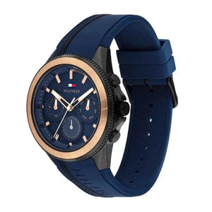 Tommy Hilfiger 1791860 Aiden Chronograph Blue Dial Blue Silicone Strap Watch For Men Tommy Hilfiger