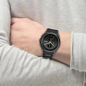 Hugo Boss 1514068 Steer Analog Black Dial Black Steel Strap Watch For Men Hugo Boss