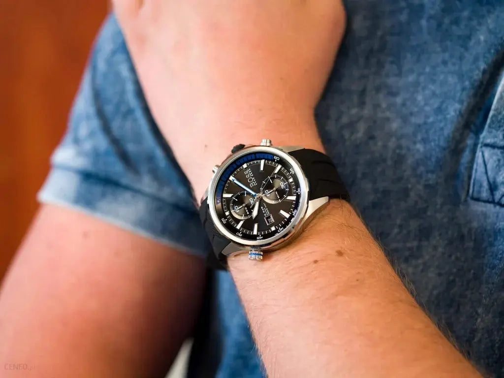 Hugo Boss 1513820 Globetrotter Black Dial Black Silicone Strap Watch for Men Hugo Boss