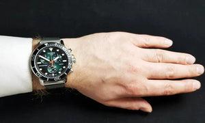 Tissot T120.417.11.091.00 Seastar 1000 Chronograph Green Dial Silver Mesh Bracelet Watch For Men Tissot