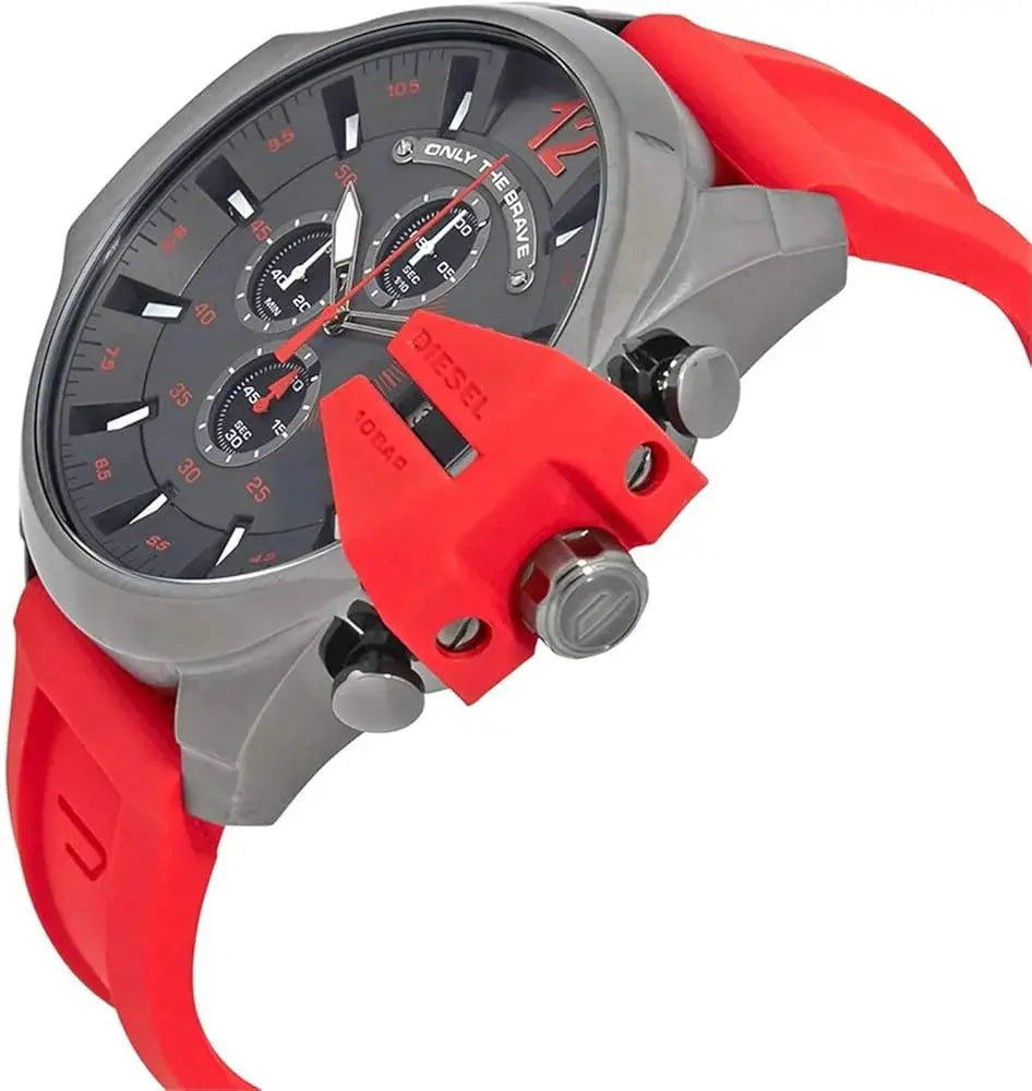 Diesel  DZ4427 Mega Chief Chronograph Black Dial Red Silicone Strap Watch For Men Diesel