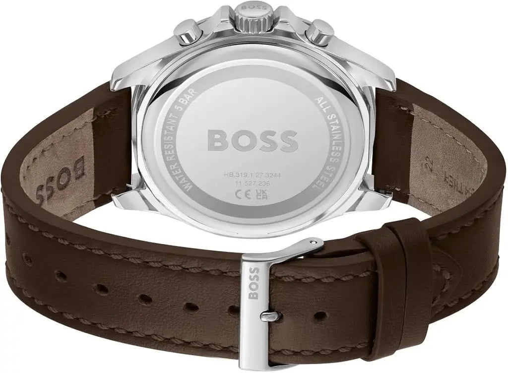 Hugo Boss 1514098 Troper Chronograph Green Dial Brown Leather Strap Watch For Men Hugo Boss